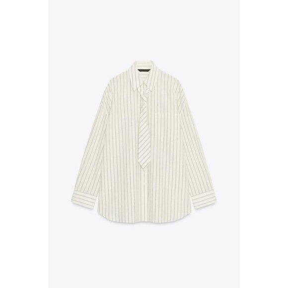 ZARA OVERSIZE SHIRT WITH TIE - Picture 1 of 4